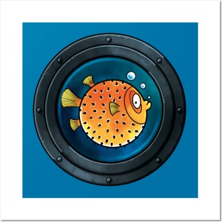 Pufferfish through a porthole Posters and Art